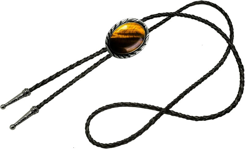 Moranse Bolo Tie with Natural Tiger Eye Stone Celtic Style Genuine and Cowhide Rope - Image 2