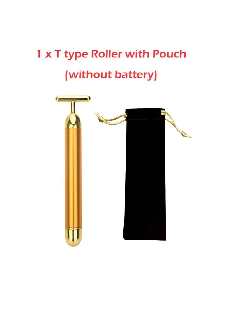 AROAQ 24k Gold Roller, Electric Vibration Facial Massager, Waterproof Face Skin Care T Shaped Anti Wrinkle Massager, Lightweight Portable Face Roller For Forehead, Cheek, Neck, Arm, Leg, (Gold With Pouch) - Image 1