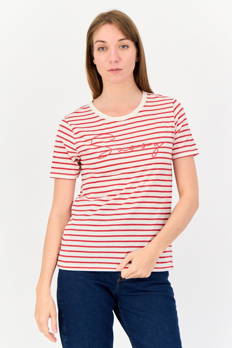 ONLY Jacqueline De Young x Only Women Regular Fit Short Sleeves Stipe T-Shirt, Multicolor  - Image 1