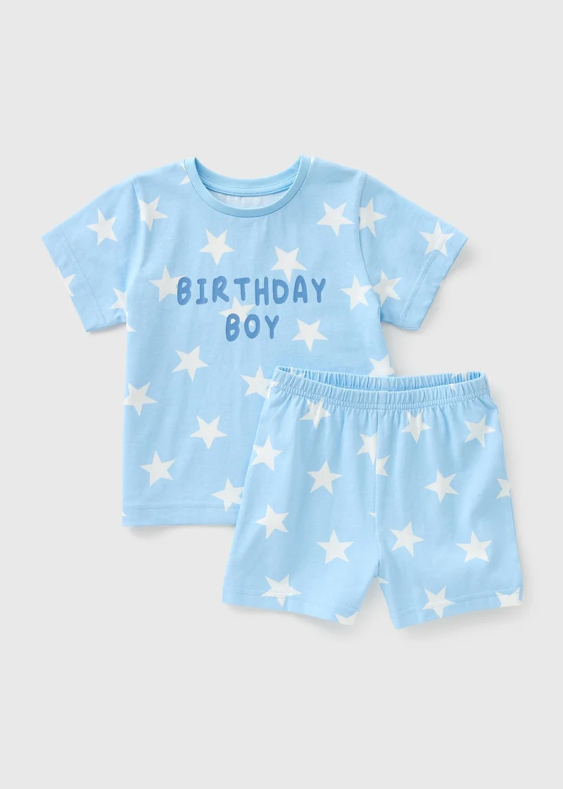 Matalan Boys Blue Birthday T-Shirt & Shorts Pyjama Set