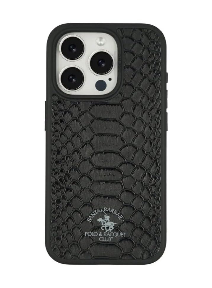 SANTA BARBARA POLO & RACQUET CLUB Knight Series Classic Business Design by Genuine Leather Phone Back Case and Cover for Apple iPhone Case for iPhone 15 Pro Max - Black  - Image 1