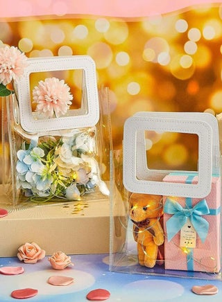 12 PCS  Clear PVC Gift Bags Transparent Party Favor Bag With Handles Reusable Small Gift Wrap Bags Waterproof Bouquet Goodie Bags For Bridal Party Baby Shower Wedding Favor Shopping Bag Bulk - view 5