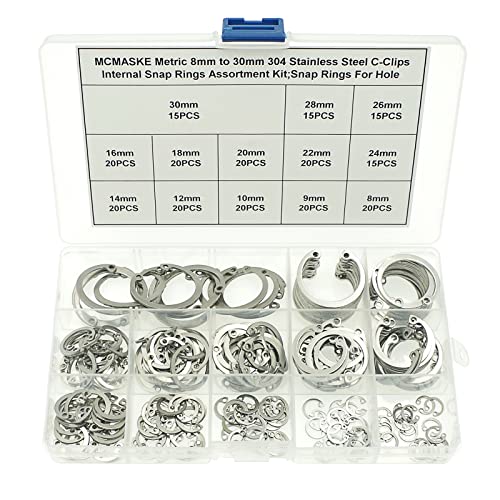 MCMASKE Metric 304 Stainless Steel 8MM-30MM C-Clips Internal Snap Rings Assortment Kit;Retaining Rings For Hole - Image 1