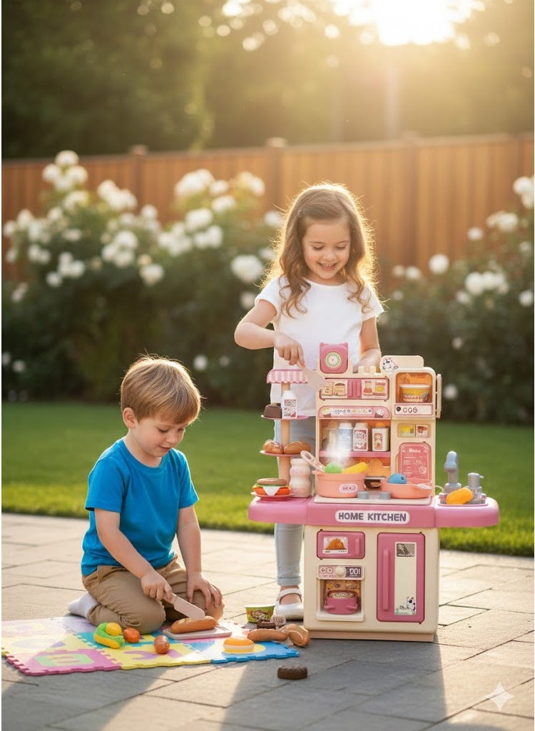 فول جوي طقم مطبخ مع صوت وضوء ورذاذ  ,مجموعات ألعاب إكسسوارات المطبخ مع رذاذ وإضاءة مع شاحنة طعام البرجر,ألعاب تظاهرية للأطفال بتصميم جميل وعصري - Image 5