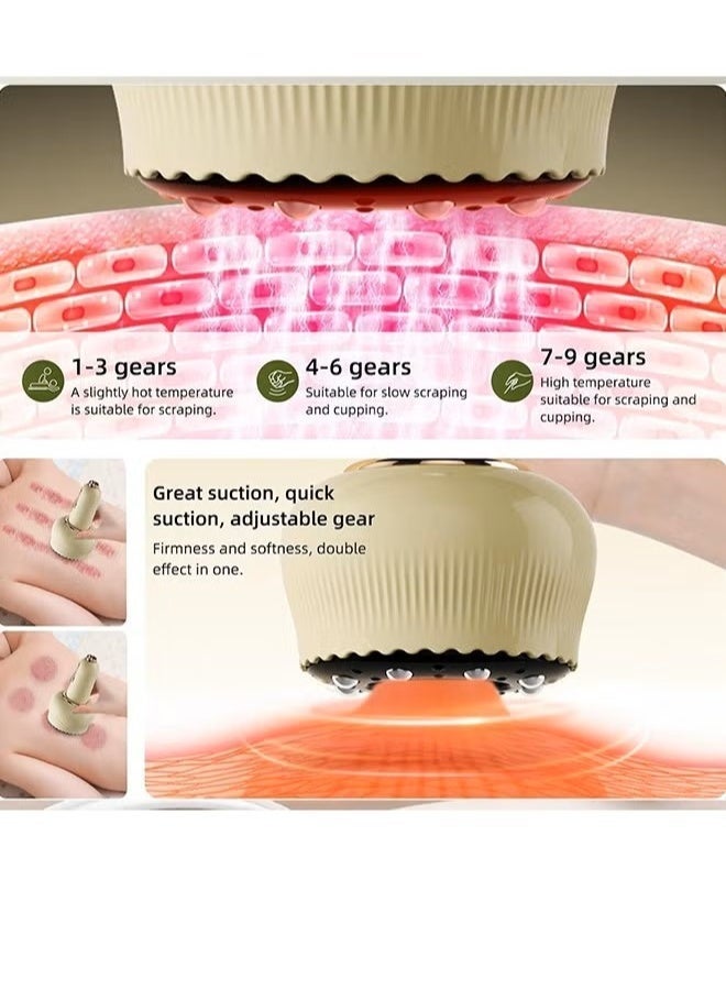 Electric Cupping Massager - 3 in 1 Smart Cupping and Scraping Therapy Set - 9 Levels Temperatures & Suction Gua Sha Scraping Massage Tool with for Back Body Neck Shoulder Muscle Pain Relief（Beige） - Image 4