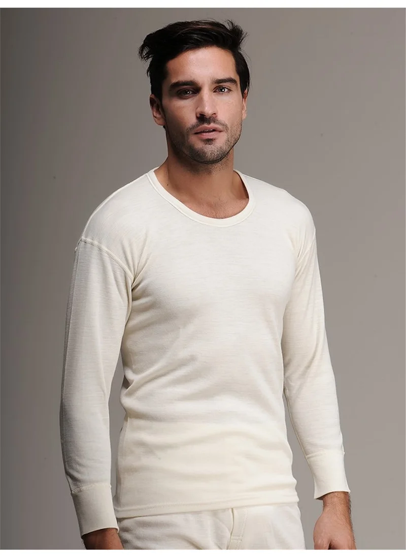 Hasyün 2104 Cream Long Sleeve Wool Men's Top Underwear
