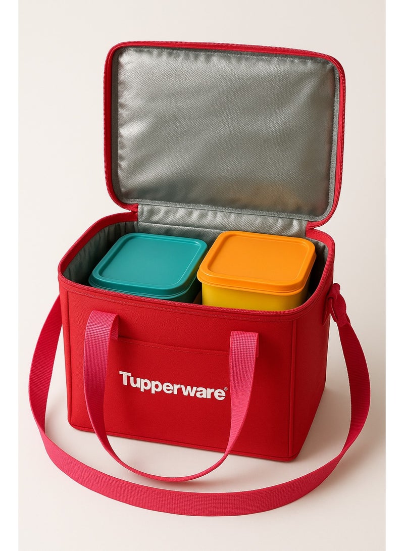 توبروير شنطة تبريد حرارية كبيرة من Tupperware باللون الأحمر لحفظ الأكل والمشروبات لفترات أطول، عملية ومناسبة للرحلات والشغل. - Image 2