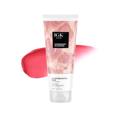 IGK Color Depositing Mask STRAWBERRY MILKSHAKE - Soft Rose Gold | Conditioning + Hydrate + Shine | Vegan + Cruelty Free | 6 Oz - Image 1