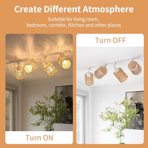 AIBISOD 4-Pack H Track Lighting Heads, Rattan Track Light Heads Fixture for H Type Track Lighting Rail, E26 Flexible Track Light Ceiling Fixtures, Adjustable Modern Track Light for Kitchen, No Bulb - Image 2