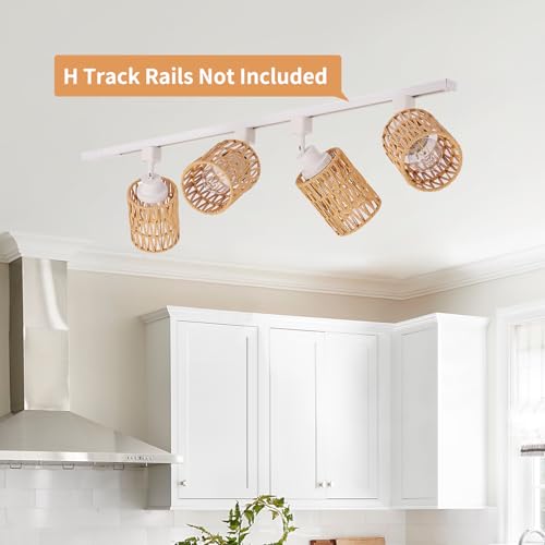 AIBISOD 4-Pack H Track Lighting Heads, Rattan Track Light Heads Fixture for H Type Track Lighting Rail, E26 Flexible Track Light Ceiling Fixtures, Adjustable Modern Track Light for Kitchen, No Bulb - Image 4