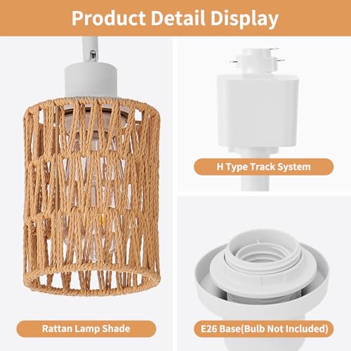 AIBISOD 4-Pack H Track Lighting Heads, Rattan Track Light Heads Fixture for H Type Track Lighting Rail, E26 Flexible Track Light Ceiling Fixtures, Adjustable Modern Track Light for Kitchen, No Bulb - Image 3