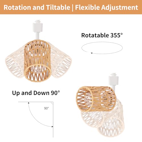 AIBISOD 4-Pack H Track Lighting Heads, Rattan Track Light Heads Fixture for H Type Track Lighting Rail, E26 Flexible Track Light Ceiling Fixtures, Adjustable Modern Track Light for Kitchen, No Bulb - Image 5