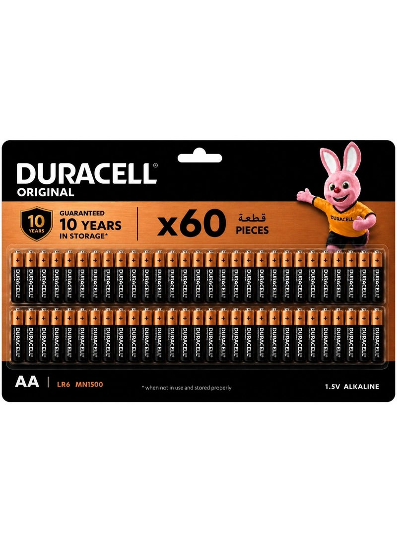 دوراسيل عدد 60 بطارية AA قلوية من دوراسيل، 1.5 فولت، MN1500 LR6، طاقة تدوم طويلاً، تصميم مقاوم للتسرب آمنة للأجهزة - Image 1