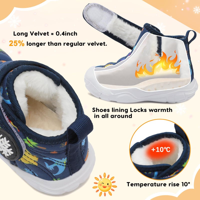 FEETCITY Water Resistance Baby Winter Boots Boys Girs Warm Fleece Cozy Booties Non-Slip Sole Infant Snows Shoes - Image 3