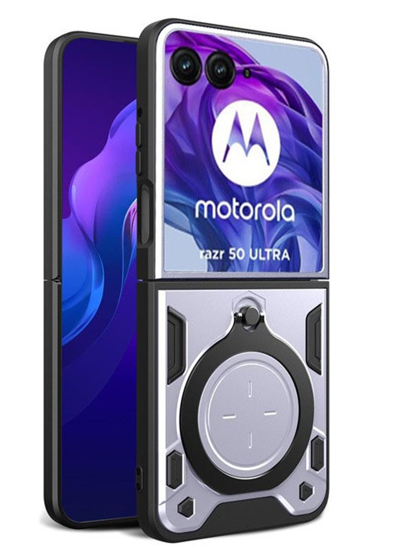 غطاء Motorola Razr 50 Ultra عالي الجودة مع حامل معدني دوار مغناطيسي، واقي ضد الصدمات من مادة TPU+PC المتينة، مزود بحامل مدمج، مصمم خصيصاً لإصدار 2024.