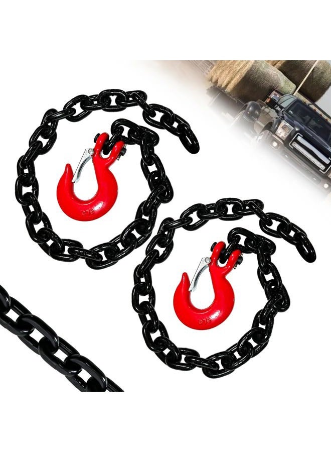 SENKEYFE 5/16" Trailer Safety Chain-G80 Tow Chain with G70 Clevis Safety Hooks|35" Transport Chain Holder with Heavy Duty|4900 lbs Safety Working Load|Truck Towing Binding for Gooseneck(2 Pack-EP Black) - Image 1