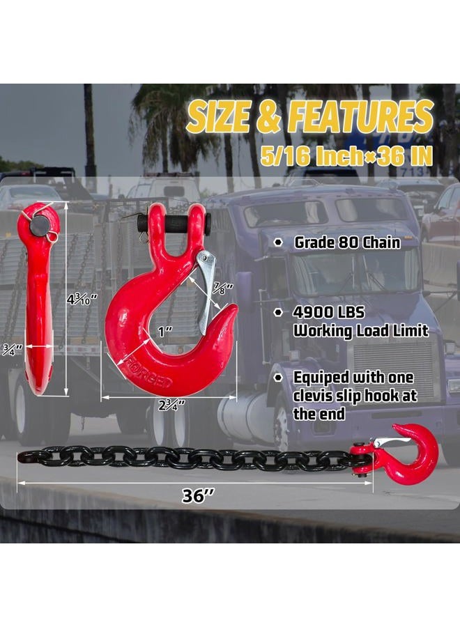 SENKEYFE 5/16" Trailer Safety Chain-G80 Tow Chain with G70 Clevis Safety Hooks|35" Transport Chain Holder with Heavy Duty|4900 lbs Safety Working Load|Truck Towing Binding for Gooseneck(2 Pack-EP Black) - Image 2