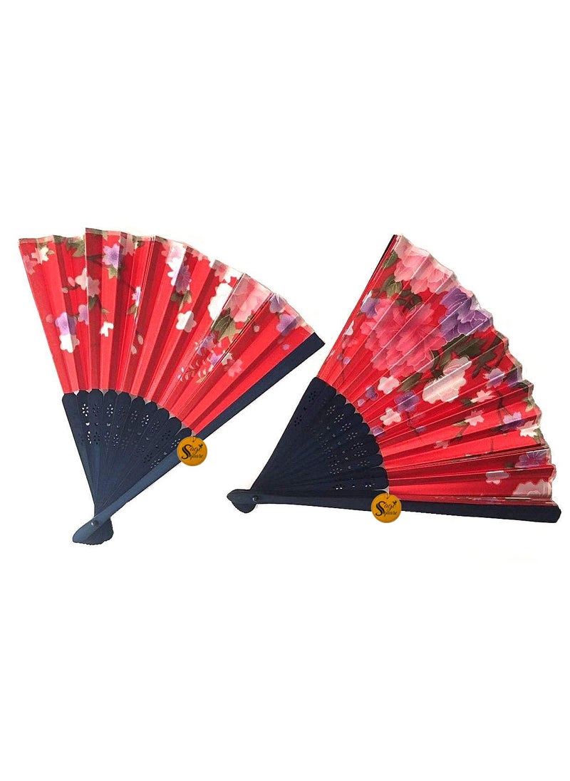 Sage Square Sage Square Handheld Folding Chinese Fan Vintage Fabric Folding Fan for Wedding Dance DecorationBirthday Party Photo Booth Red Pack of 3  - Image 4