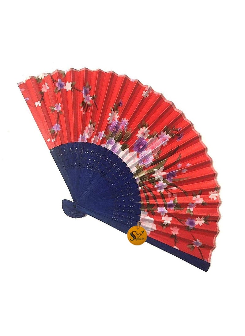 Sage Square Sage Square Handheld Folding Chinese Fan Vintage Fabric Folding Fan for Wedding Dance DecorationBirthday Party Photo Booth Red Pack of 3  - Image 1
