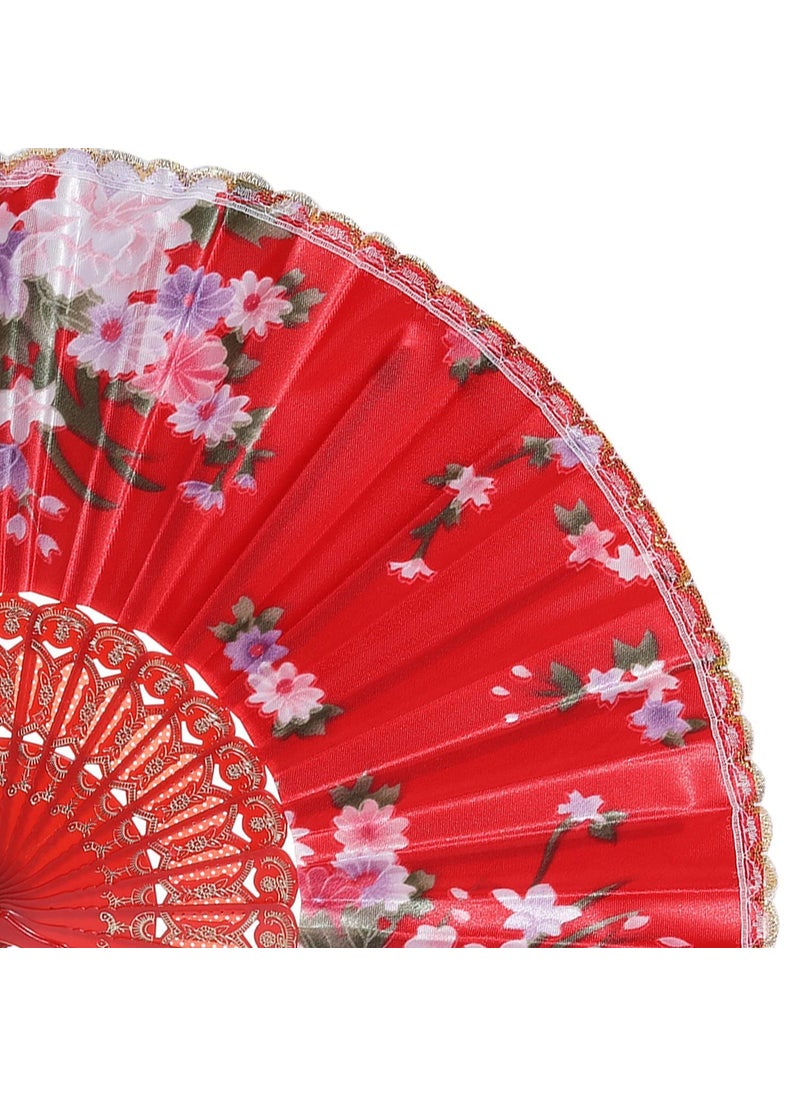 Sage Square Sage Square Handheld Folding Chinese Fan Vintage Fabric Folding Fan for Wedding Dance DecorationBirthday Party Photo Booth Red Pack of 3  - Image 5