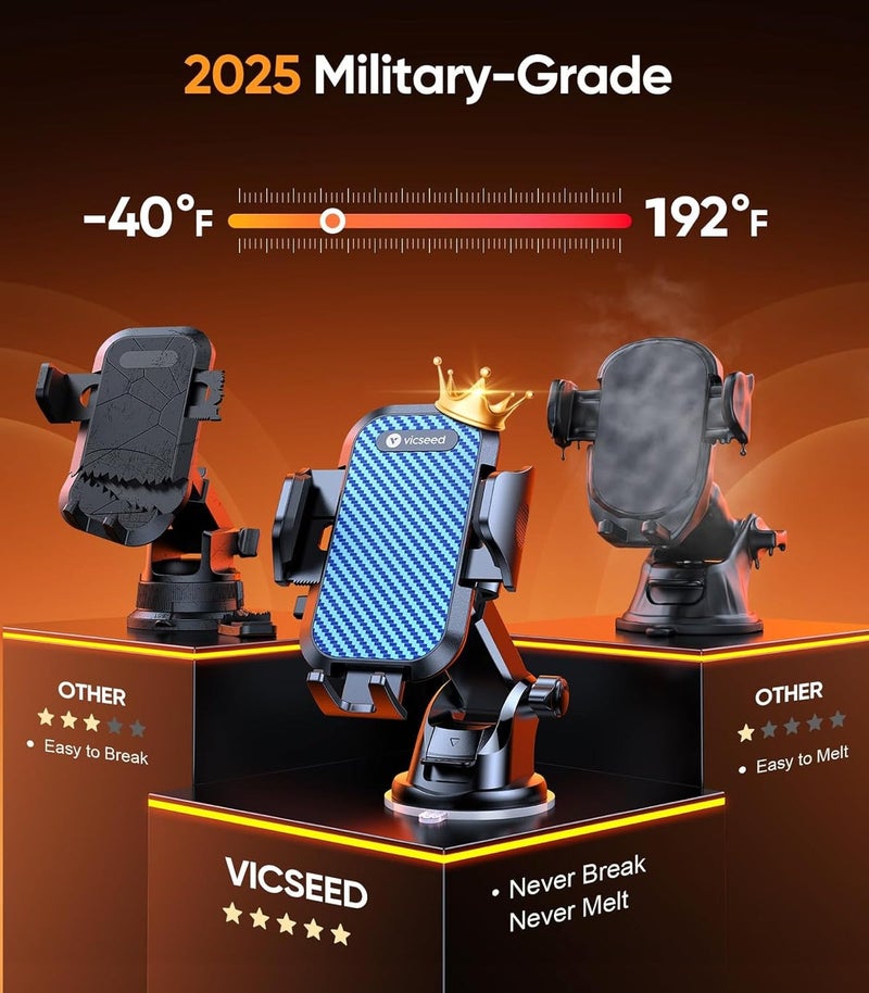 VICSEED Blue Phone Holders for Your Car [Upgraded True Military-Grade Strongest Suction] Cell Phone Mount for Car Dashboard Windshield Vent Truck Boat Stand Adjustable for iPhone Android Smartphones - Image 2