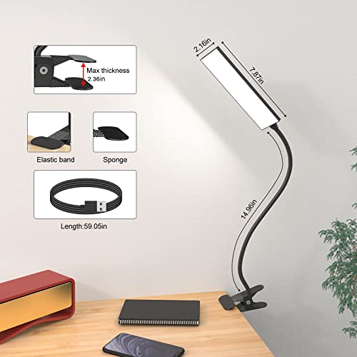 Vansuny مصباح مكتب LED من فانسوني مع ضوء LED يحافظ على العين ومشبك معدني، 11 مستوى سطوع و3 أوضاع ألوان، يعمل عبر منفذ USB 5W، مصباح قراءة مرن برأس متحرك للاستخدام في المنزل والمكتب (5W، أسود) - Image 5