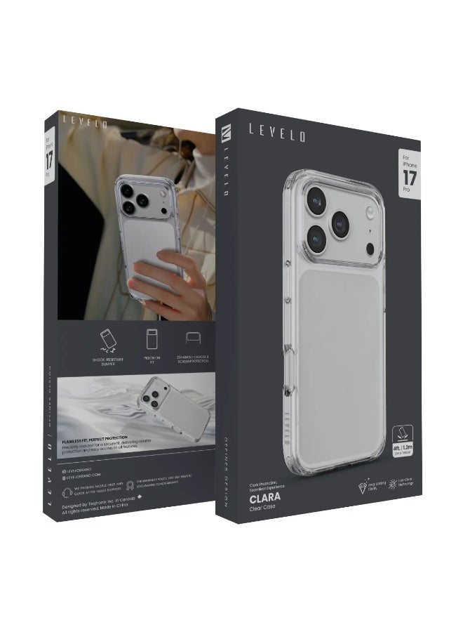 ليفيلو جراب iPhone 17 Pro Clara طويل الأمد من مادة TPU + PC مع حماية محسنة للكاميرا والشاشة / ملاءمة دقيقة / مصد مقاوم للصدمات / غطاء خلفي بتقنية Ever-Clear - شفاف - Image 4
