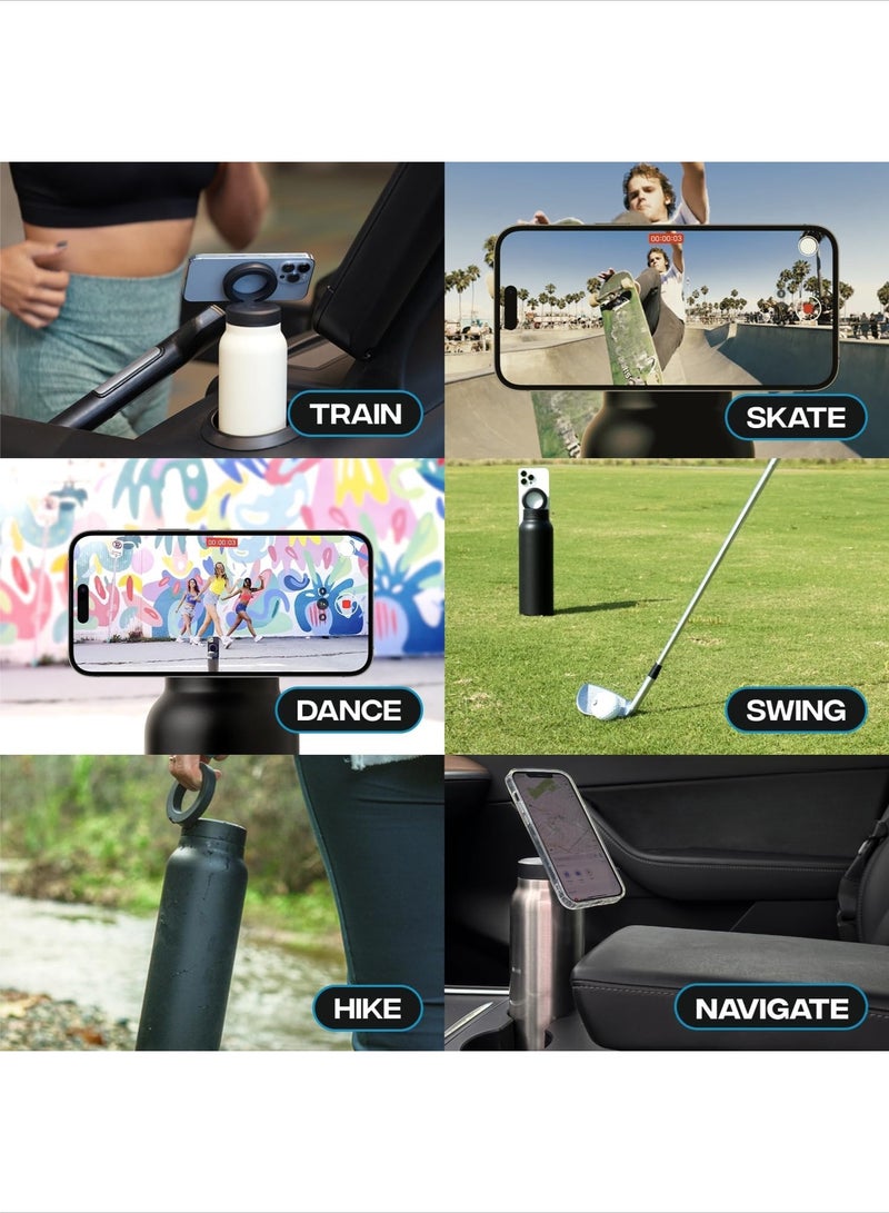 Beauenty Insulated Water Bottle | Compatible MagSafe Water Bottle With Phone Holder | Stainless Steel Water Bottle With Magnetic Phone Tripod Mount | Hot for 12H, Cold for 24H, 360° Rotate - Black 24oz - Image 5