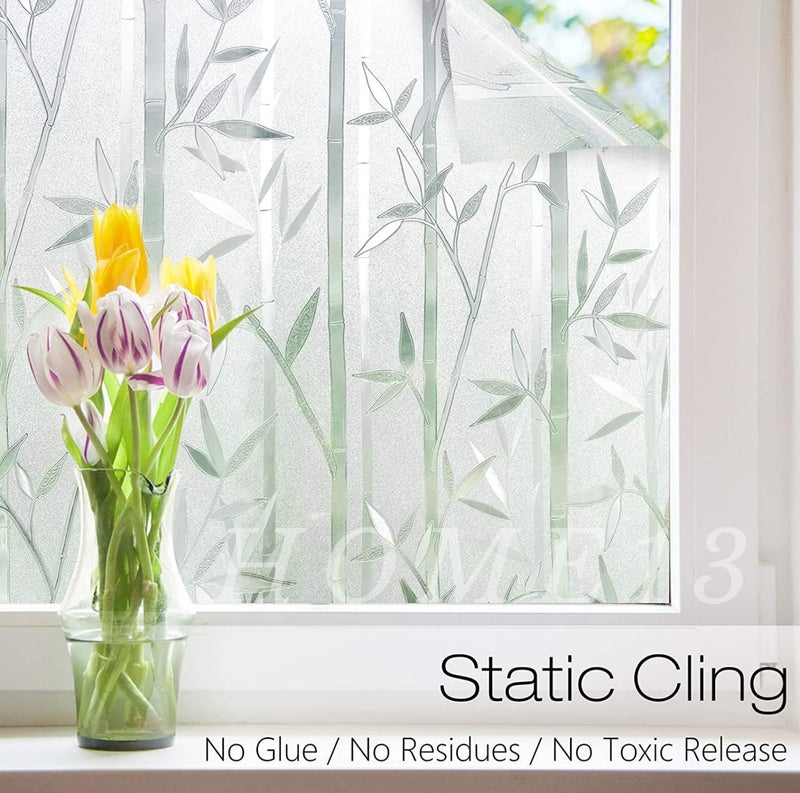HOME13 Bamboo Glass Frosted Window Film Anti UV Privacy Self Adhesive Window Sticker for Home & Office (24"x118" Inch, Bamboo) - Image 5