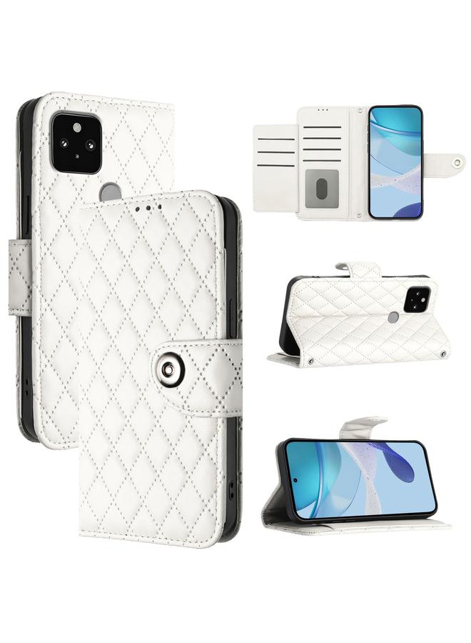 Zaboon Case For Google Pixel 5 Rhombic Texture Flip Leather Phone Case with Lanyard - Image 1