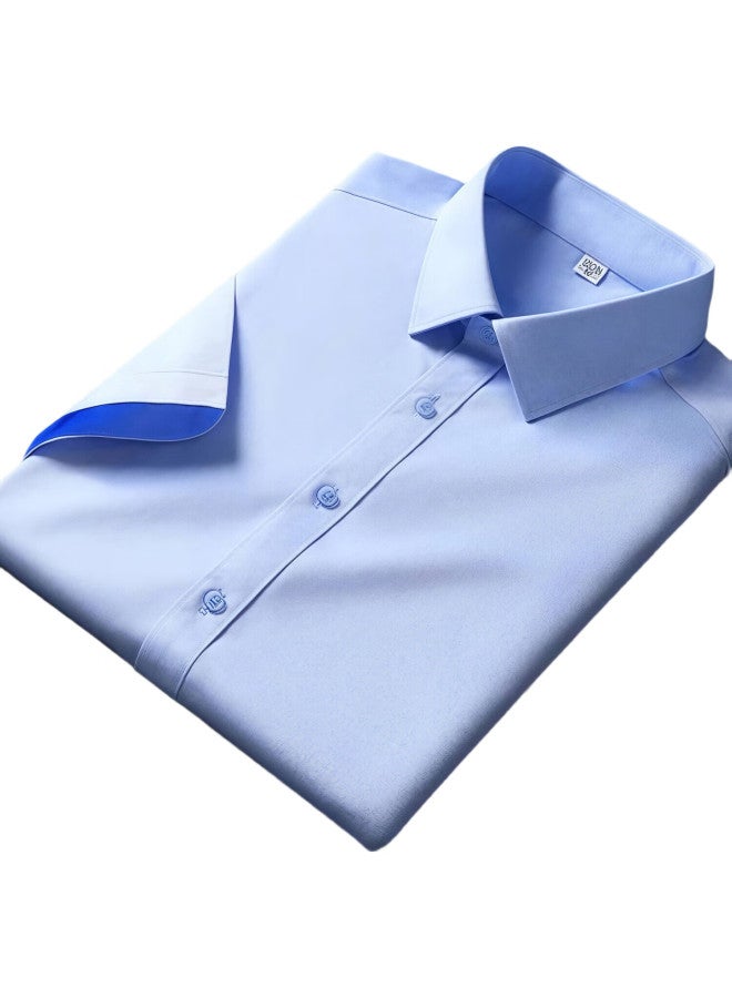Romon Short-Sleeve Shirt For Men, Business Wrinkle-Free Undershirt, Silky Elastic Top, Dad'S Wear, Lm22 Light Blue, Size M - Image 1
