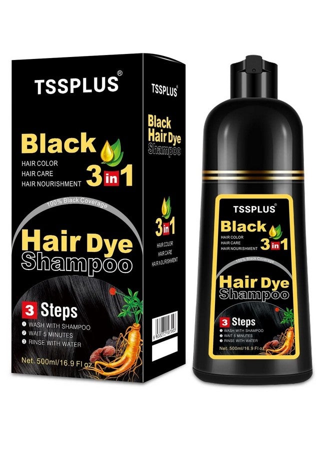 TSSPLUS 500Ml Black Hair Shampoo Organic Natural Hair Dye Plant Essence Black Hair Color Dye Shampoo For Women Men Cover Gray White Hair Instant Hair Colouring Shampoo - Image 2