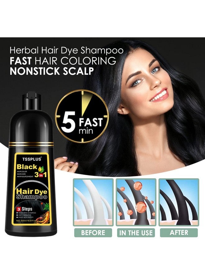TSSPLUS 500Ml Black Hair Shampoo Organic Natural Hair Dye Plant Essence Black Hair Color Dye Shampoo For Women Men Cover Gray White Hair Instant Hair Colouring Shampoo - Image 3