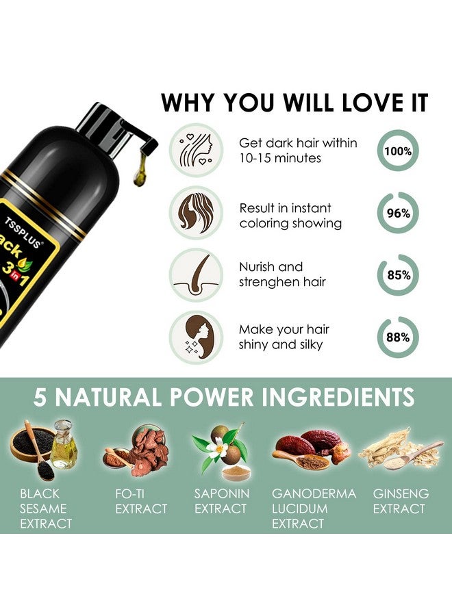 TSSPLUS 500Ml Black Hair Shampoo Organic Natural Hair Dye Plant Essence Black Hair Color Dye Shampoo For Women Men Cover Gray White Hair Instant Hair Colouring Shampoo - Image 4