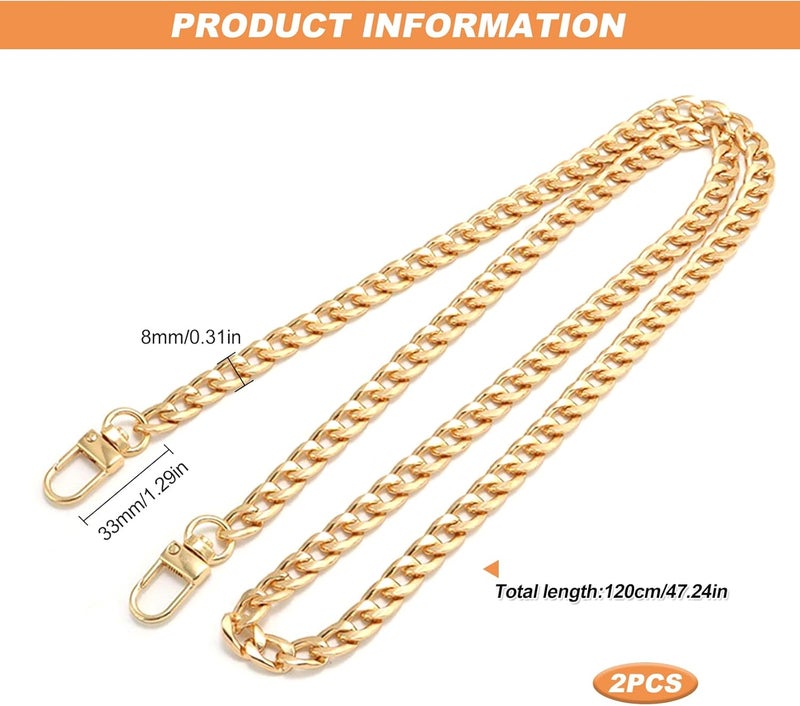 JMOOT Gold Bag Chain Strap 120cm Long Handbag Chain Shoulder Bag Straps Metal Replacement Chains Strap for DIY Handbags Crossbody Bags 2 Pcs - Image 2