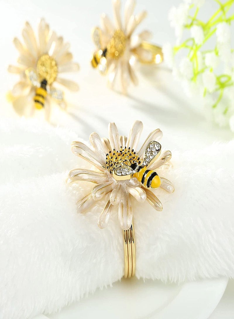 Zikra Napkin Rings Gold Bee Sunflower Napkin Rings 6 Pieces Daisy Flower Napkin Holder For Tablescape Table Place Party Wedding Dining Decor Napkin Ring Holders Banquet Home Party Decor - Image 5