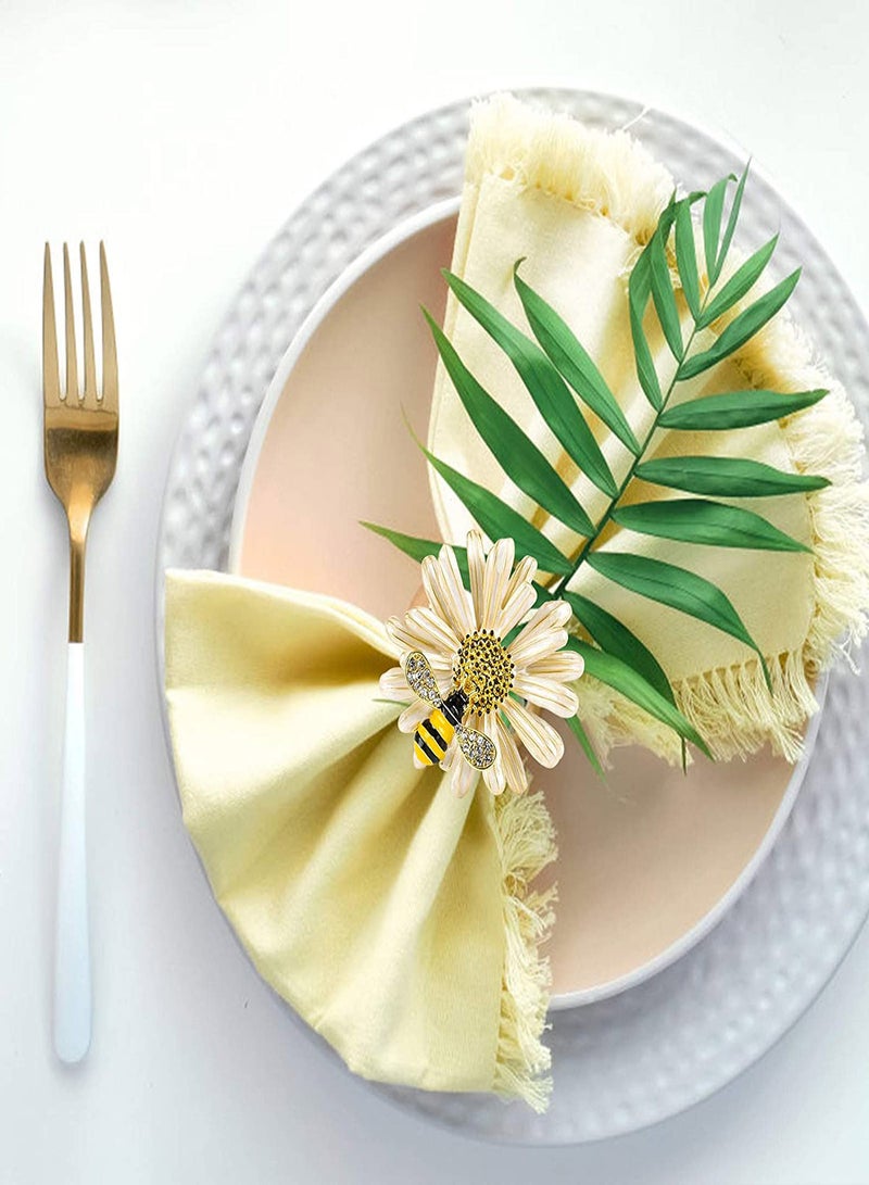 Zikra Napkin Rings Gold Bee Sunflower Napkin Rings 6 Pieces Daisy Flower Napkin Holder For Tablescape Table Place Party Wedding Dining Decor Napkin Ring Holders Banquet Home Party Decor - Image 3