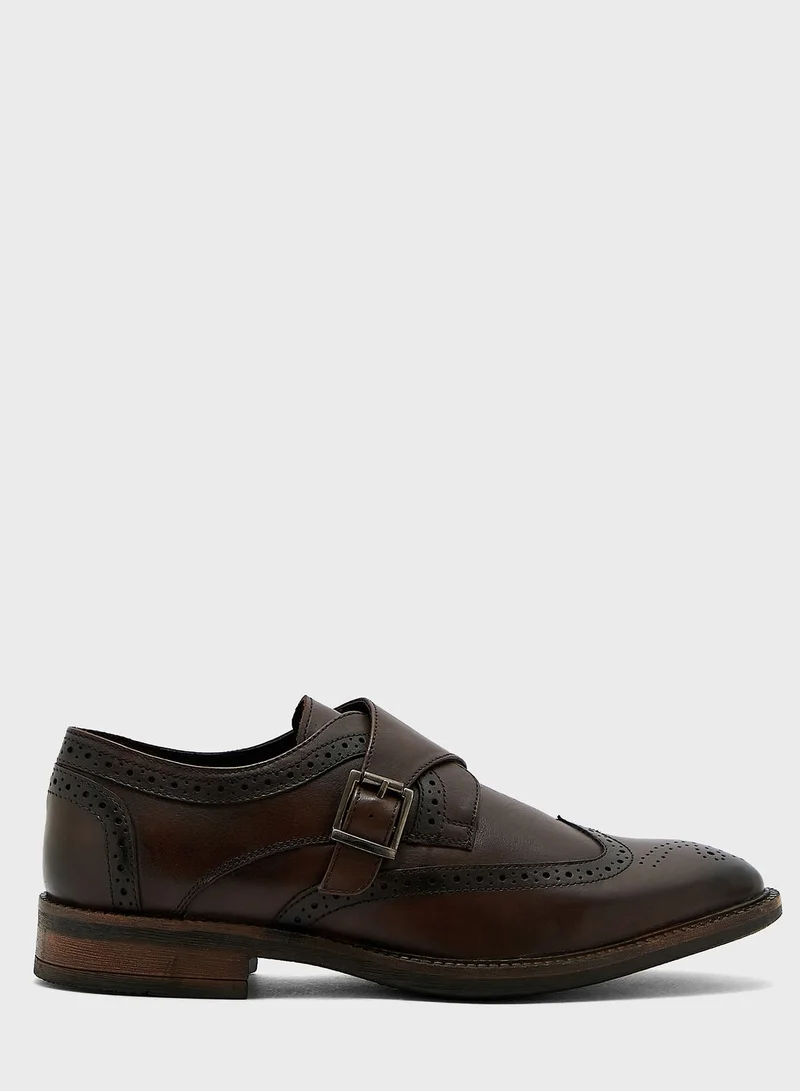 Robert Wood Genuine Leather Wing Cap Design Monk Slip Ons