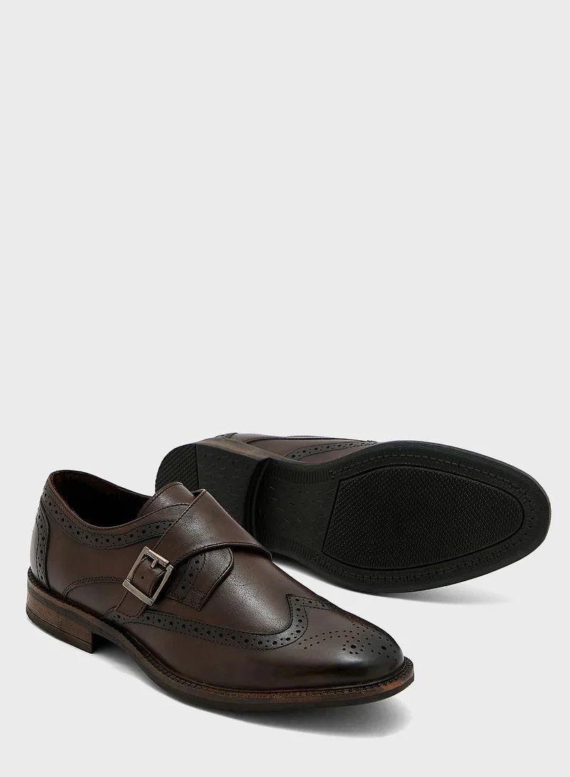 Robert Wood Genuine Leather Wing Cap Design Monk Slip Ons
