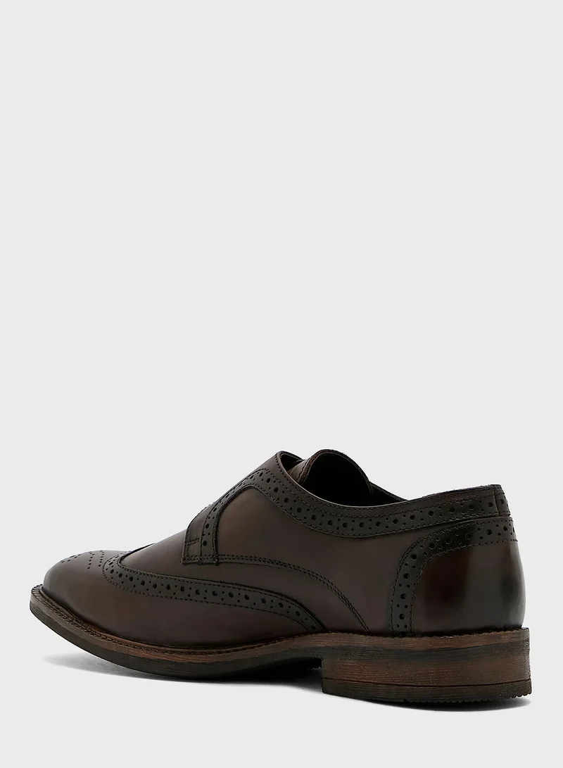 Robert Wood Genuine Leather Wing Cap Design Monk Slip Ons