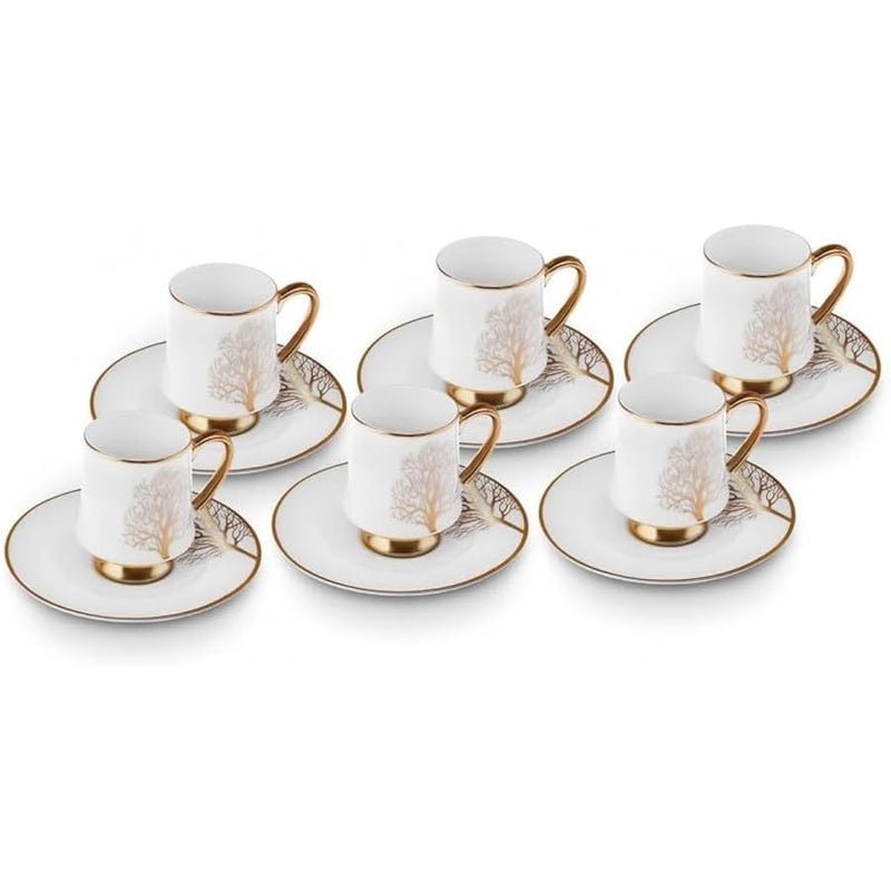 Karaca Afra Coffee Mug for 6 People, 90 ml, Elegant Coffee Service for Sociable Hours, Includes 6 Coffee Glasses with a Capacity of 90 ml Each and 6 Matching Plates - Image 1