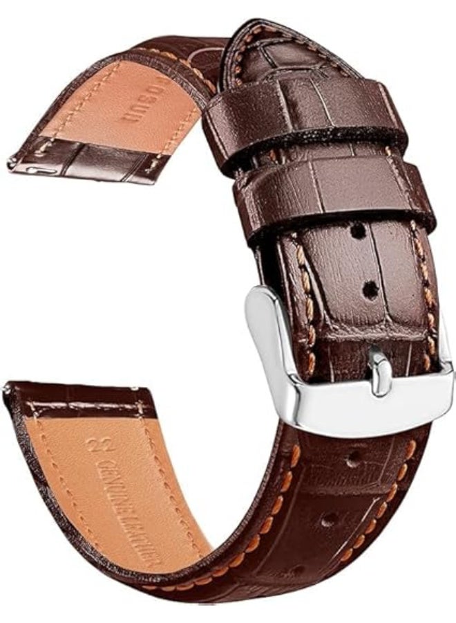 22mm Leather Watch Strap compatible with Samsung Galaxy Watch 46mm/Galaxy 3/Gear S3, HUAWEI Watch 2/3/GT Series, Crocodile Pattern Band with Metal Buckle, (Red-Brown) - Image 1