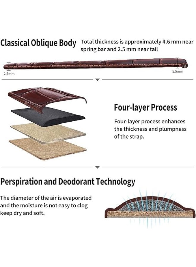 22mm Leather Watch Strap compatible with Samsung Galaxy Watch 46mm/Galaxy 3/Gear S3, HUAWEI Watch 2/3/GT Series, Crocodile Pattern Band with Metal Buckle, (Red-Brown) - Image 2