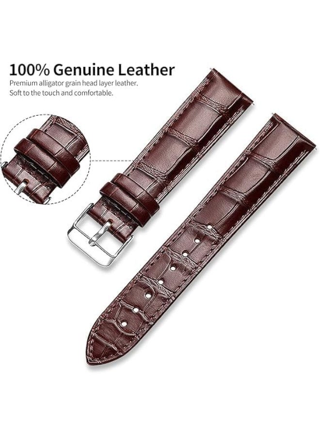 22mm Leather Watch Strap compatible with Samsung Galaxy Watch 46mm/Galaxy 3/Gear S3, HUAWEI Watch 2/3/GT Series, Crocodile Pattern Band with Metal Buckle, (Red-Brown) - Image 5