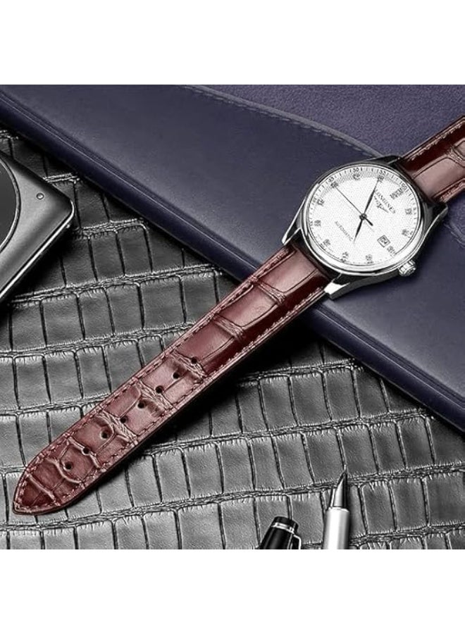 22mm Leather Watch Strap compatible with Samsung Galaxy Watch 46mm/Galaxy 3/Gear S3, HUAWEI Watch 2/3/GT Series, Crocodile Pattern Band with Metal Buckle, (Red-Brown) - Image 4