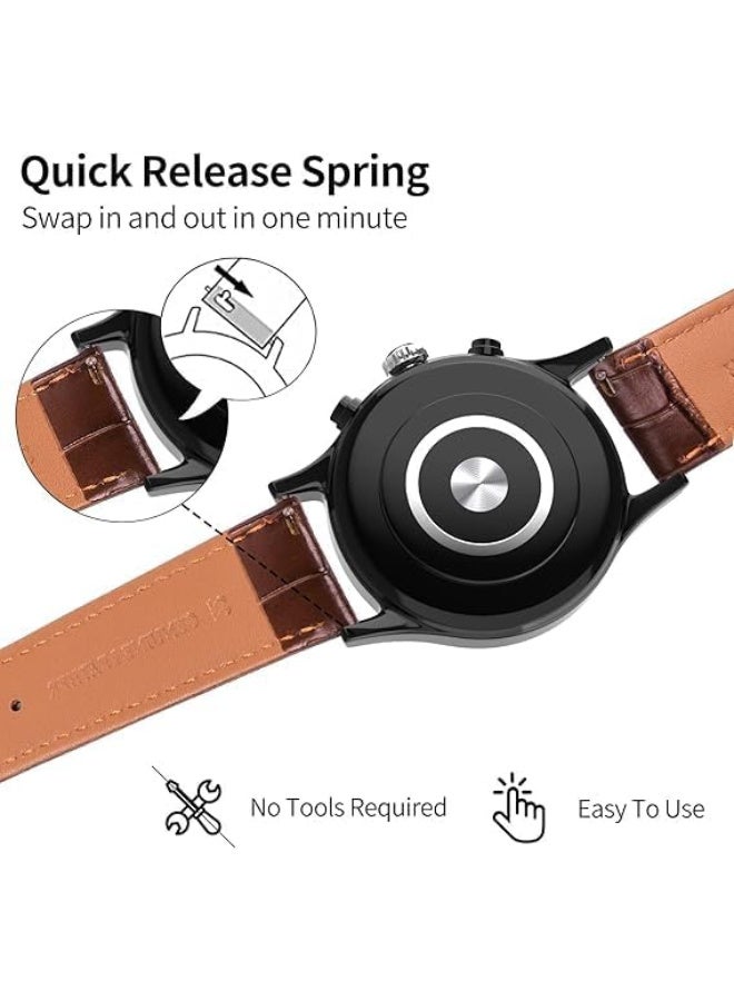 22mm Leather Watch Strap compatible with Samsung Galaxy Watch 46mm/Galaxy 3/Gear S3, HUAWEI Watch 2/3/GT Series, Crocodile Pattern Band with Metal Buckle, (Red-Brown) - Image 3