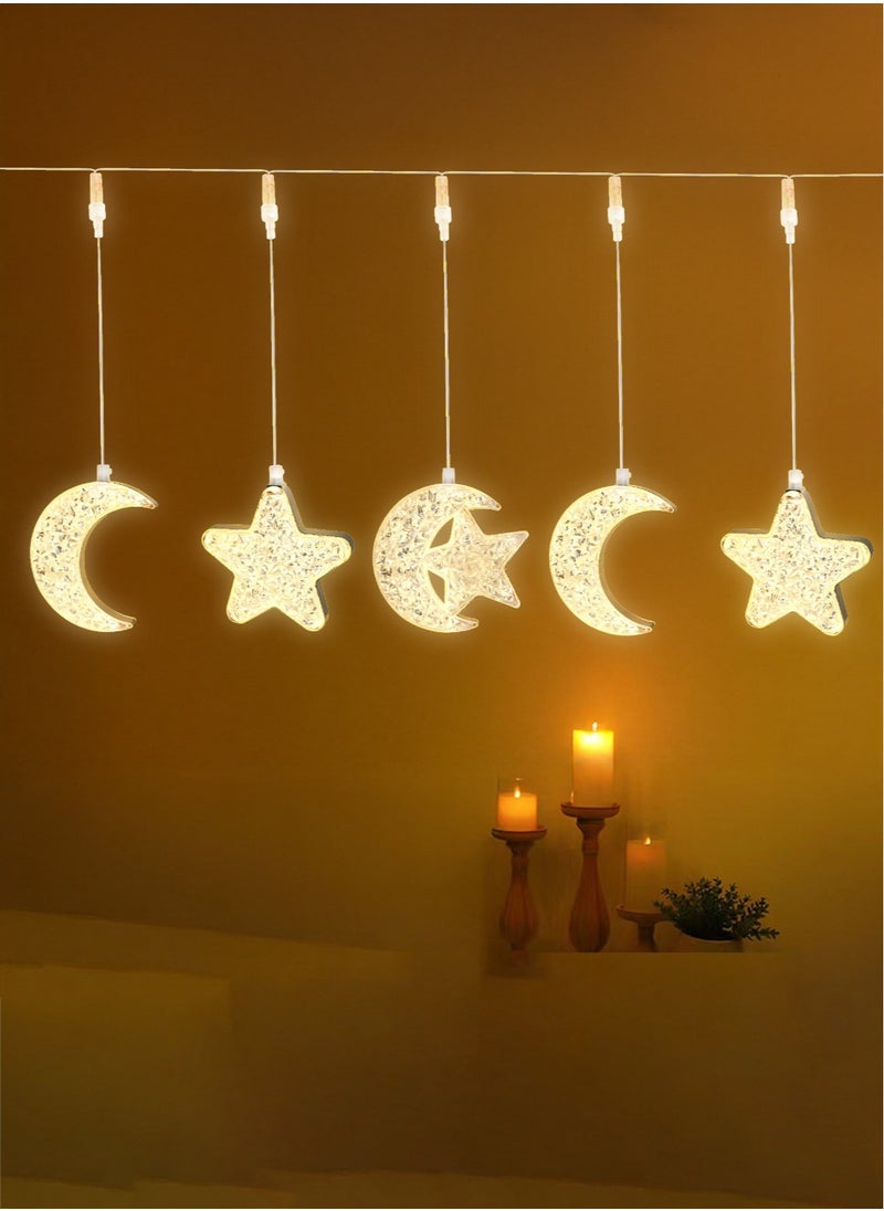Nisf Al Qamar Crystal Ramadan lighting consisting of 5 pieces, two crescents, two stars, and a crescent with a star that operates electrically.  - Image 4