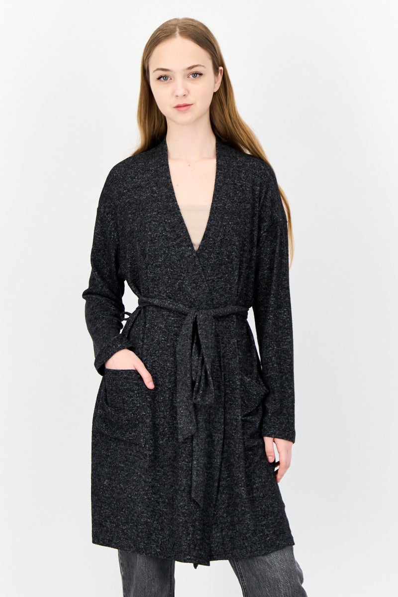 Aerie Women Textured Belted Cardigans, Black - Image 1