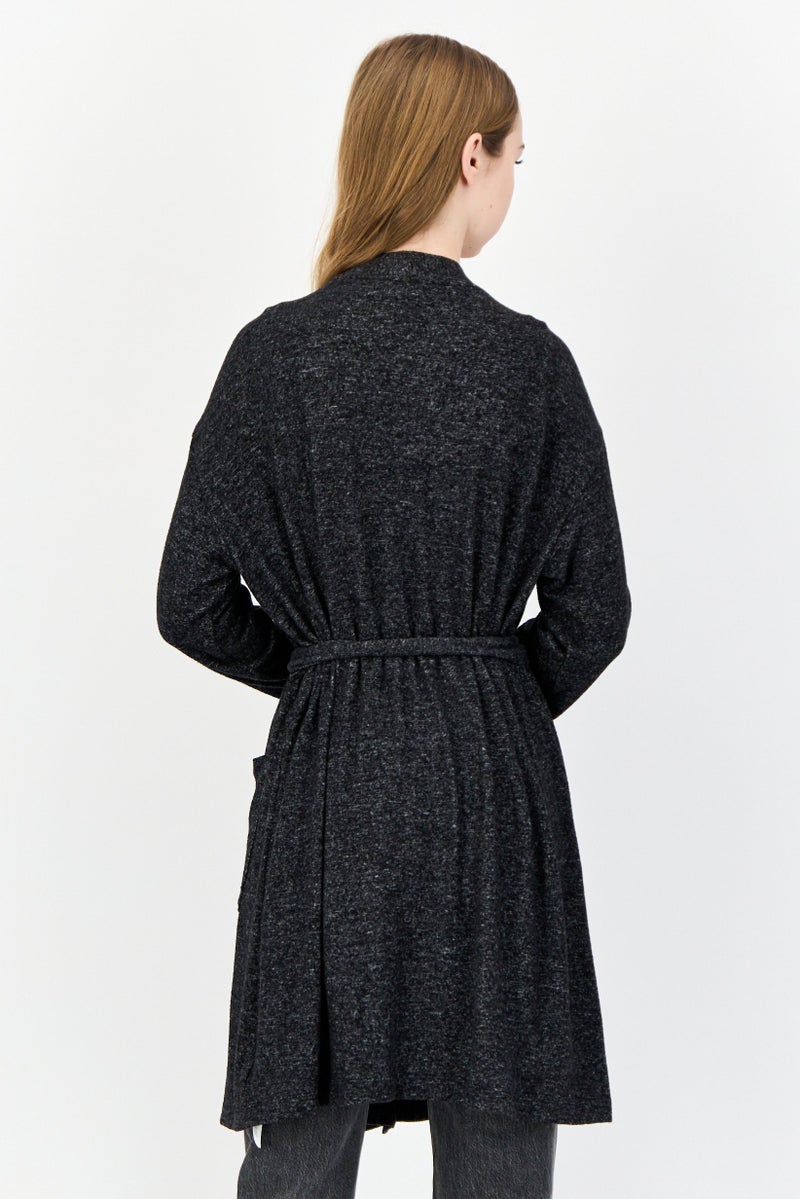 Aerie Women Textured Belted Cardigans, Black - Image 3