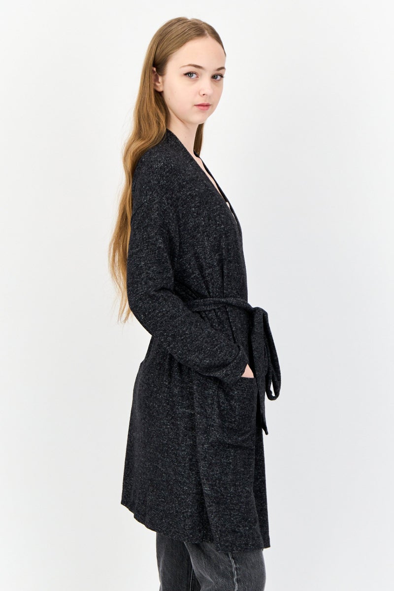 Aerie Women Textured Belted Cardigans, Black - Image 2